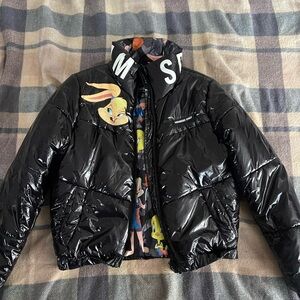 Members Only Kids Shiny Black Puffer Jacket with Bunny Design